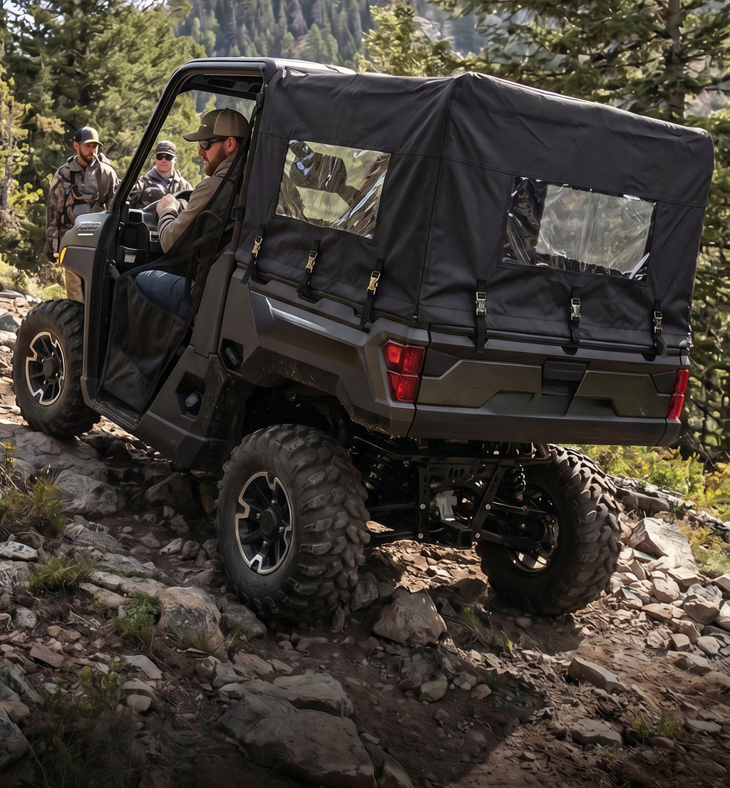 Polaris Ranger 1000 Cargo Bed Cover, Black, with roll up panels at rear and both sides