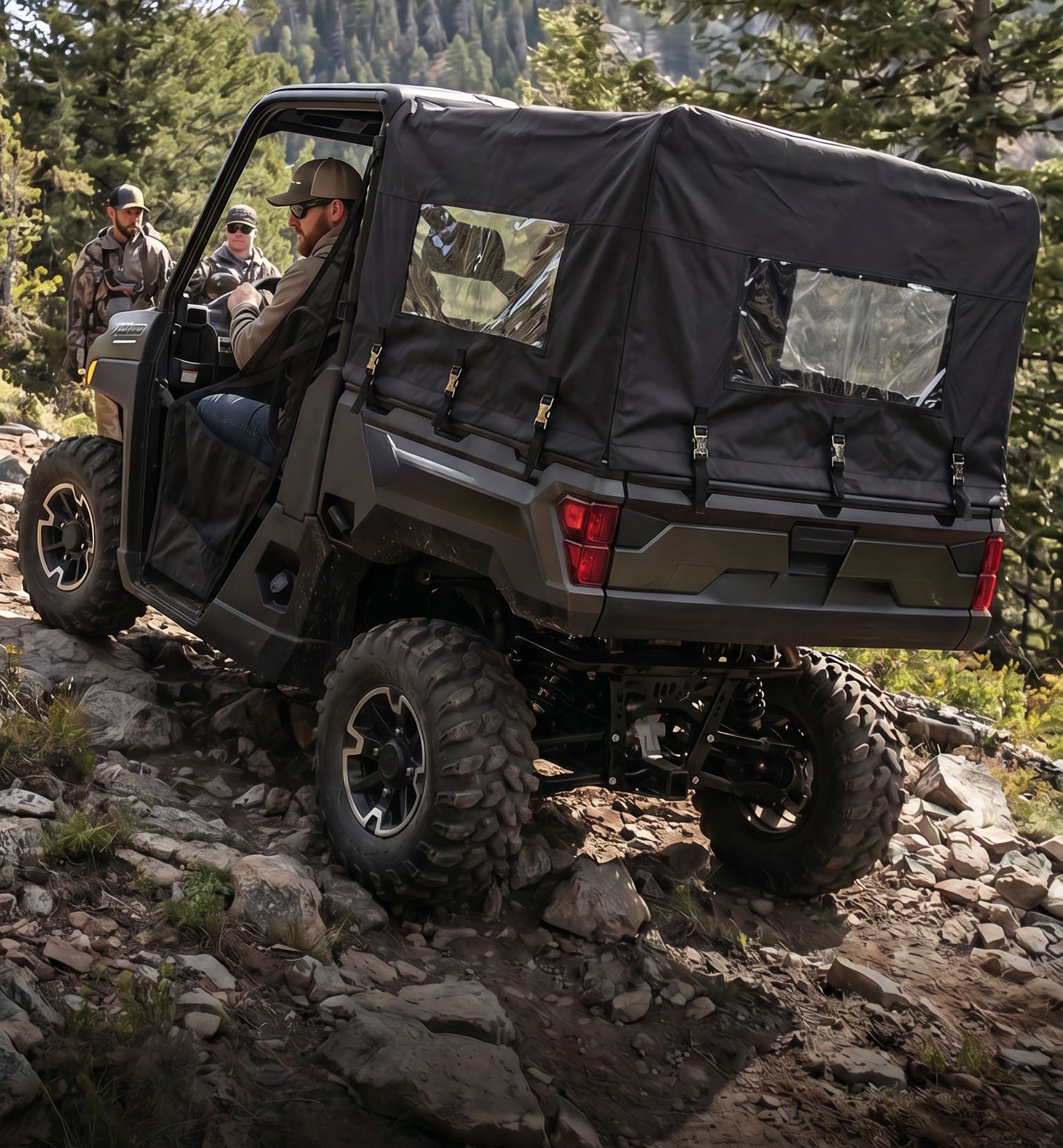 Polaris Ranger 1000 Cargo Bed Cover, Black, with roll up panels at rear and both sides
