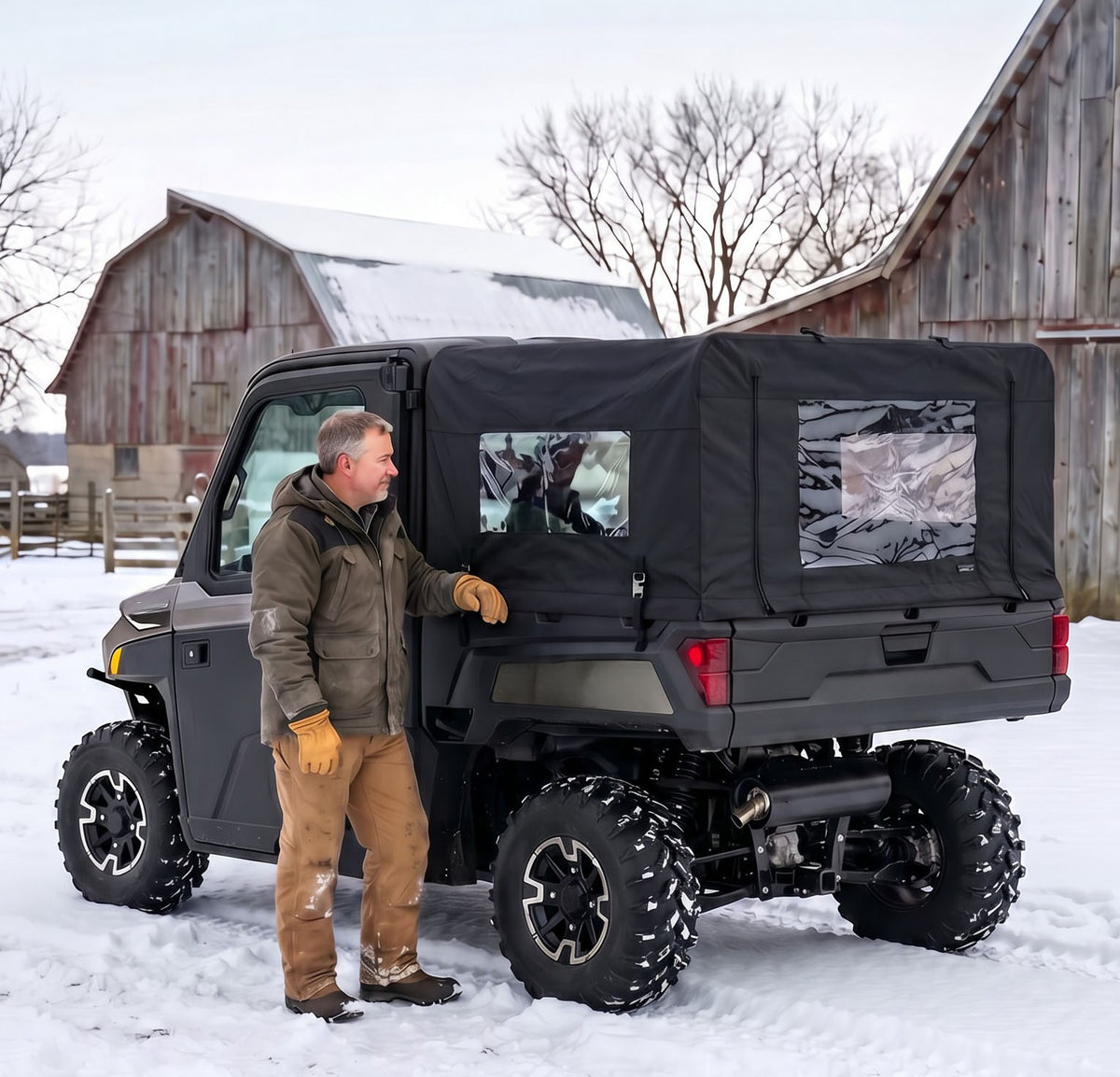 Polaris Ranger 1000 Cargo Bed Cover, Black, with roll up panels at rear and both sides